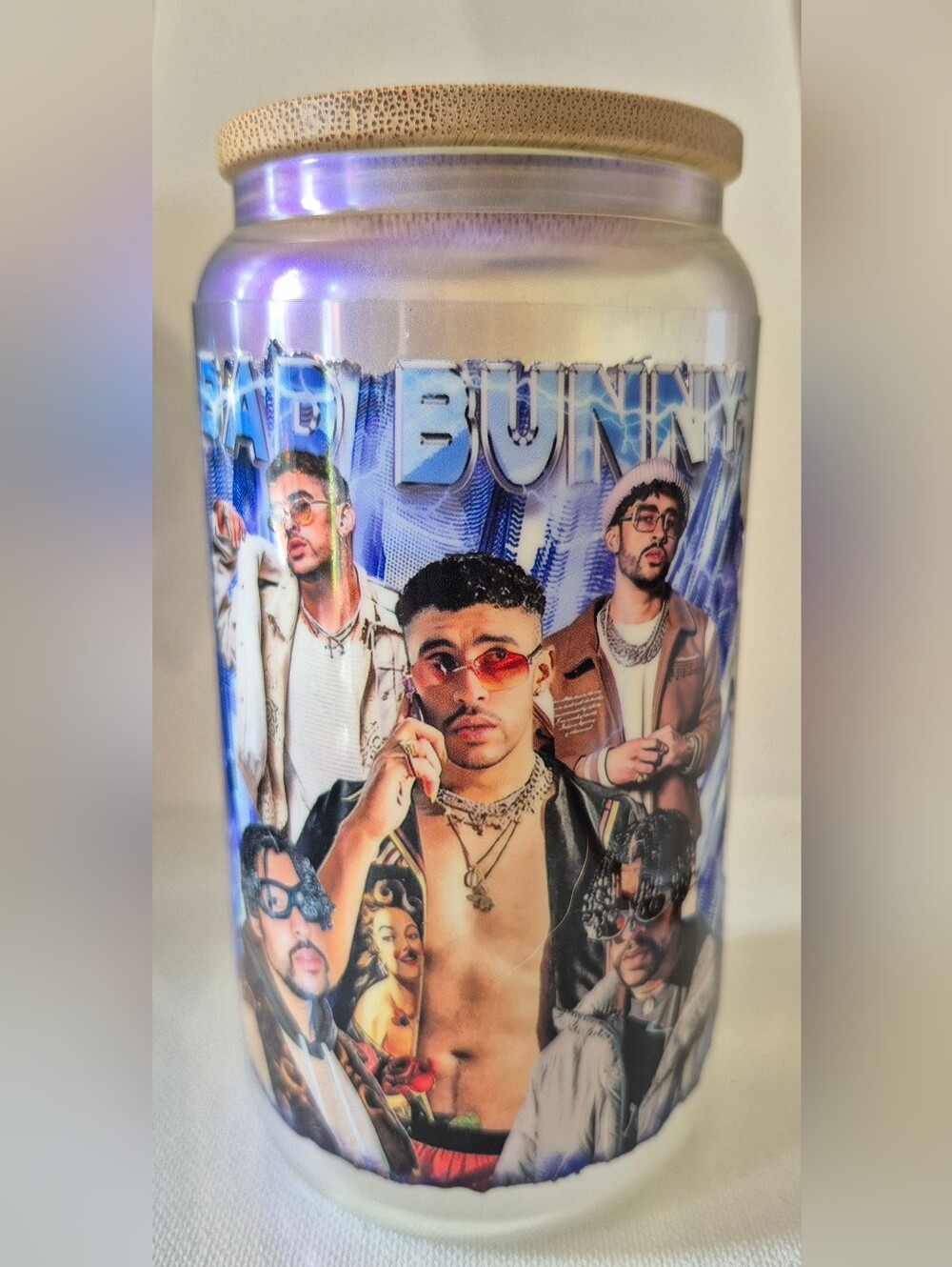 Bad Bunny Iridescent Purple Blue Glitter Tumbler Custom Made-to-order